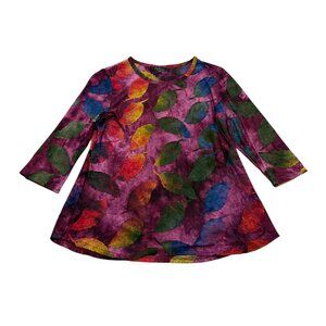 Vintage Y2K Calessa Purple Leaf Print Long Sleeve Top